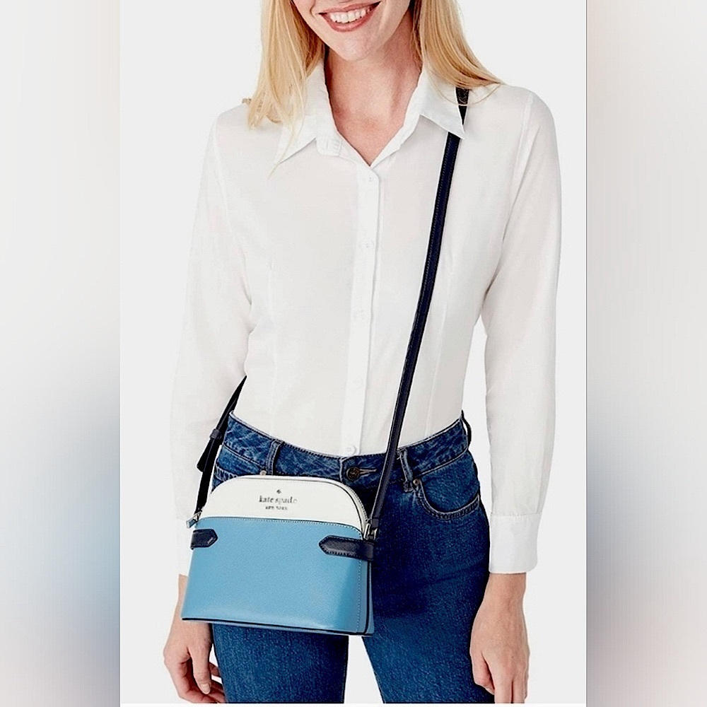 KATE SPADE NEW YORK STACI BLUE WHITE COLORBLOCK SHOULDER BAG DOME CROSSBODY PURS